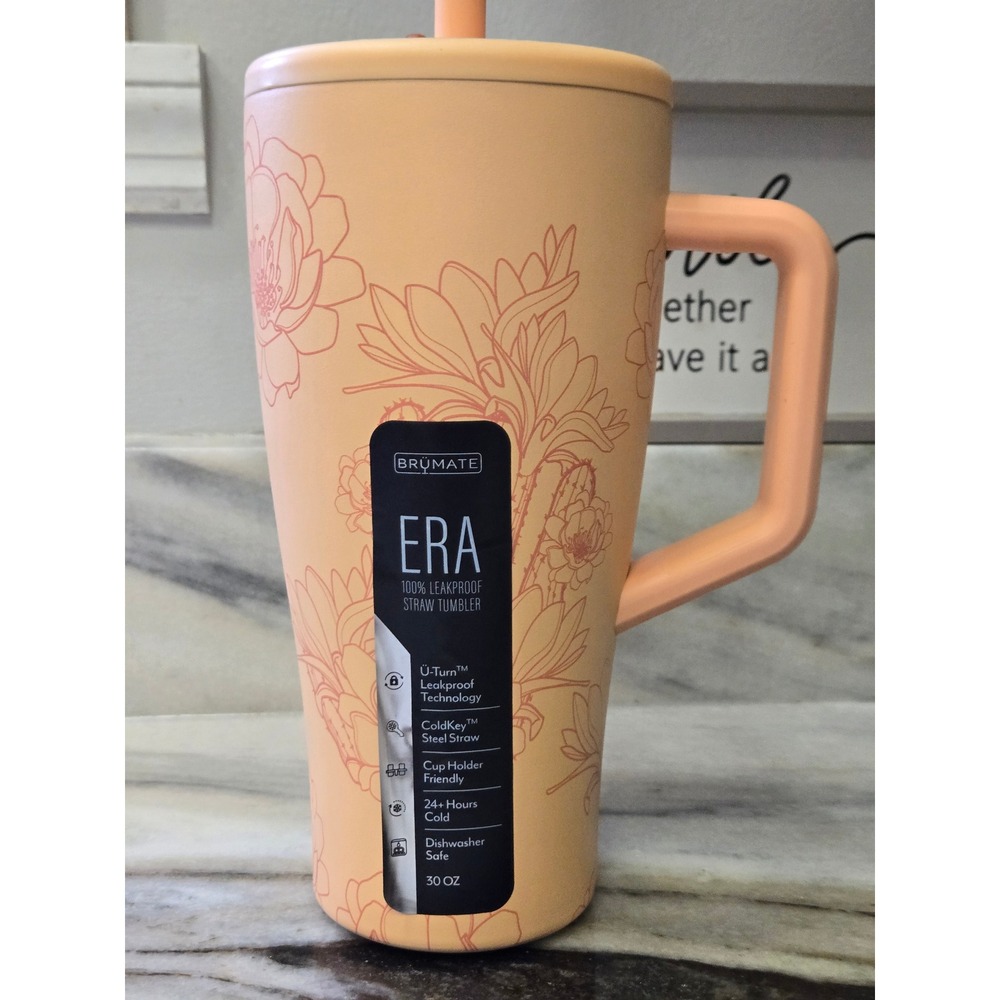 Brumate Era 30oz Leakproof Straw Tumbler Cactus Flower Peach Floral Travel Mug